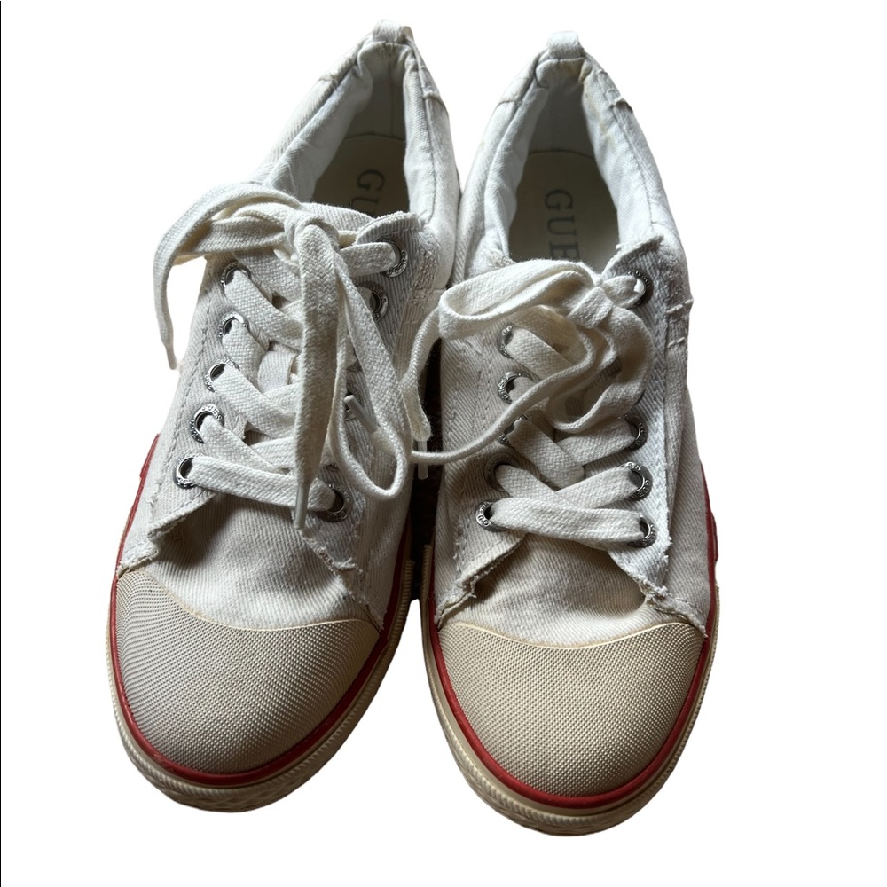 Women’s Distressed White Sneakers by Guess Size 7M